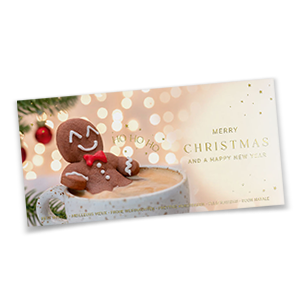 Weihnachtskarten mit in Schokolade badendem Lebkuchenmann.