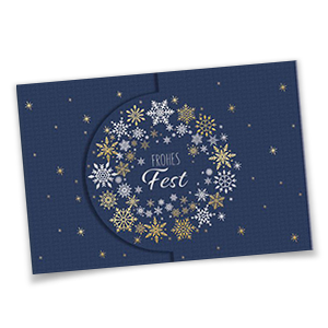 Blaue Weihnachtskarten mit silbernen und goldenen Folienprägungen