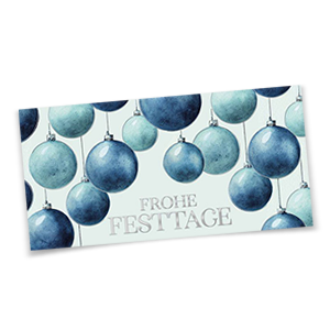 Moderne geschäftliche Weihnachtskarten in Blautönen mit silbernen Folienprägungen.