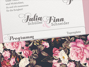 Detail der ausgefallenen Innenseite der Einladungskarte.