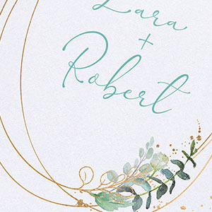 Detail der Karte mit Eukalyptus und Goldeffekten