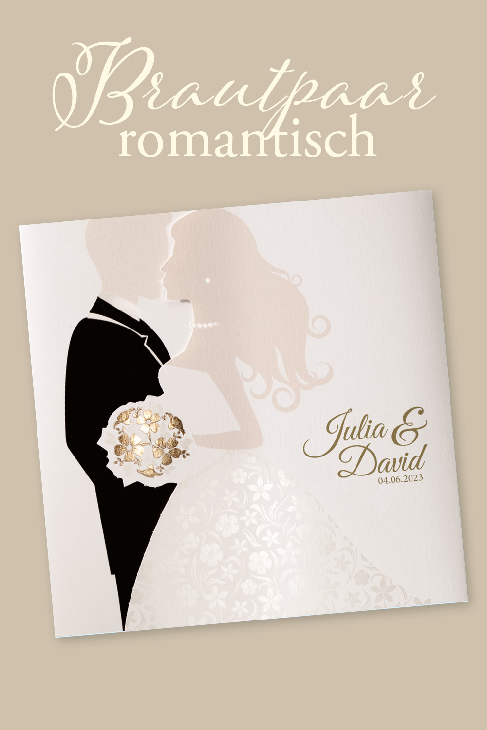 Romantische Hochzeitseinladungen mit Brautpaar